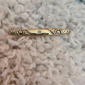 Vintage AVON Gold Tone Bar Pin Brooch Rhinestone Accent